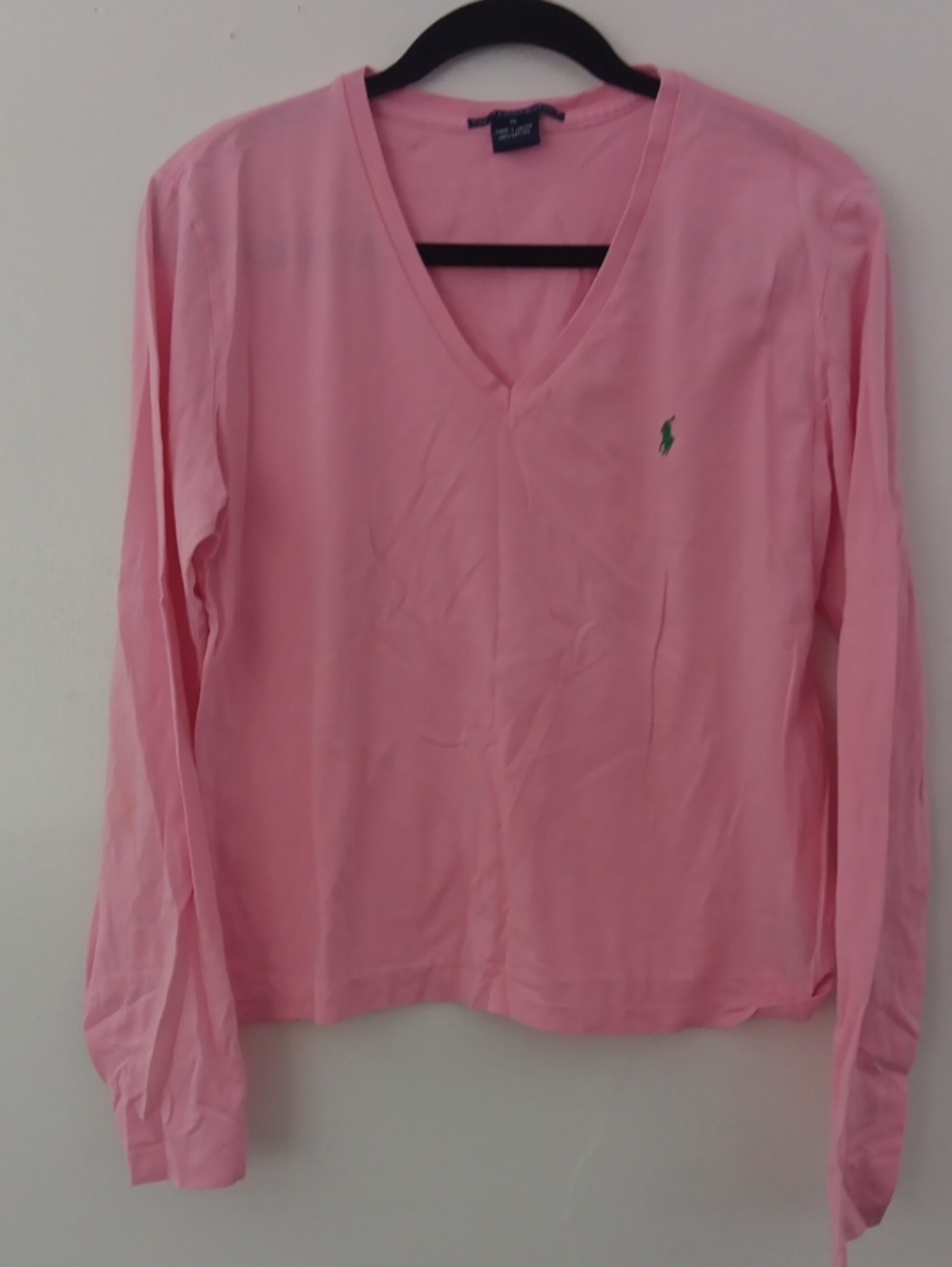 Ralph Lauren Soft Pink V-Neck Long Sleeve Polo Top #3848